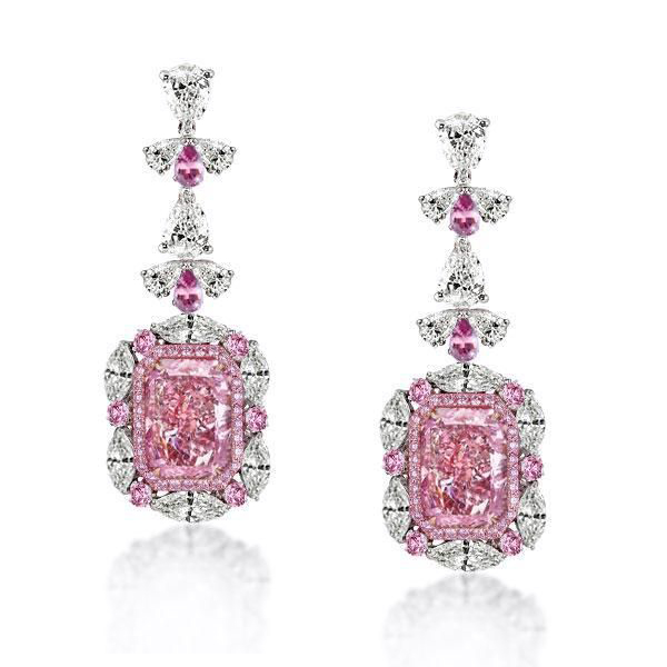 Halo Radiant & Marquise Cut Drop Pink Earrings, White