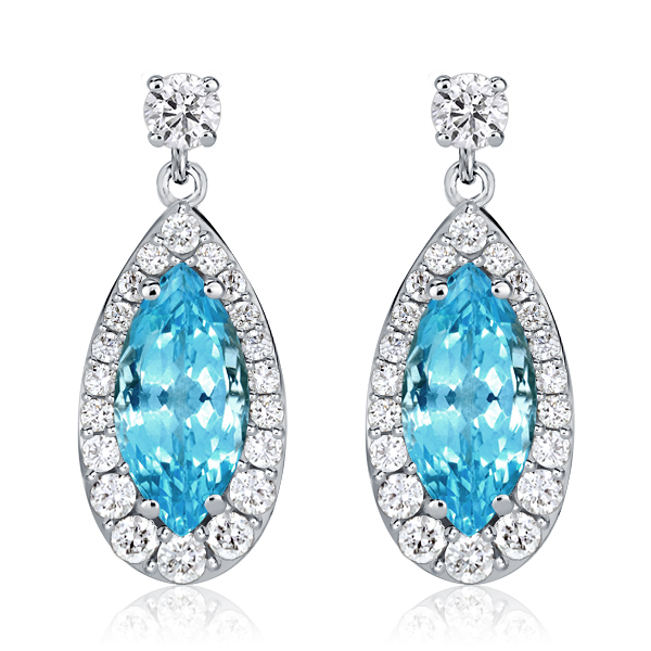 

Halo Marquise & Round Cut Aquamarine Drop Earrings, White