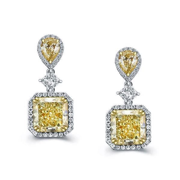 

Halo Yellow Pear & Cushion Cut Silver Drop Earrings, White
