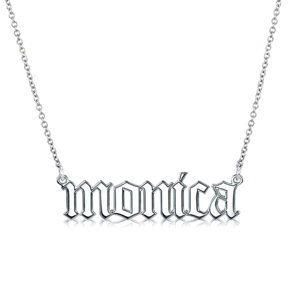 

Personalized Sterling Silver Gothic Name Necklace For Women, White