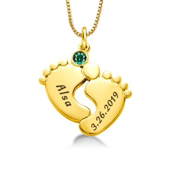 

Personalized Baby Feet Necklace with Birthstone, White