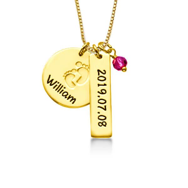 

14K Gold Plated Baby Feet Charm Necklace With Birthstone, White
