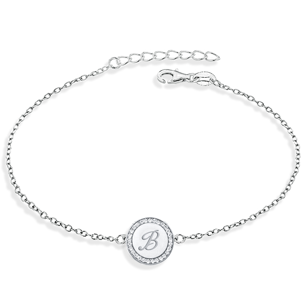

Circle Engraved Initial Personalized Bracelet For Women, White
