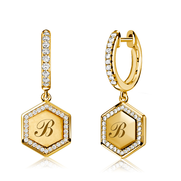 

Italo Hexagon Initial Personalized Hoop Earrings Drop Earrings, White
