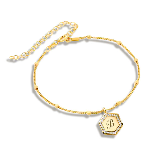 

Italo Hexagon Chain Bracelet Initial Personalized Chain Bracelet, White