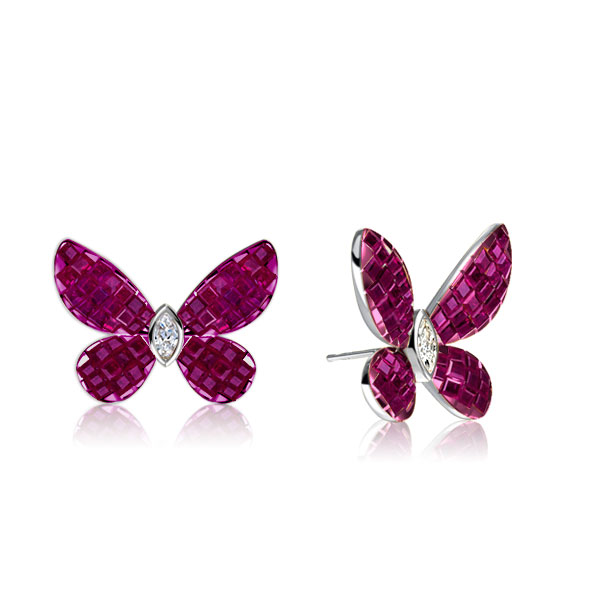 

Dancing Butterfly Ruby Sapphire Stud Earrings For Women, White
