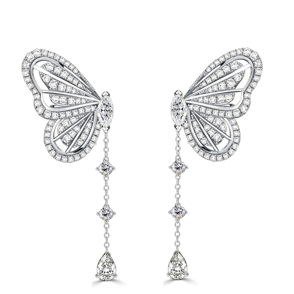 

Dancing Butterfly White Sapphire Drop Earrings Sliver Earrings