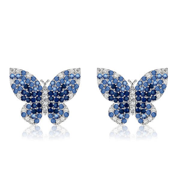 

Dancing Butterfly Blue Sapphire Stud Earrings Butterfly Earrings, White