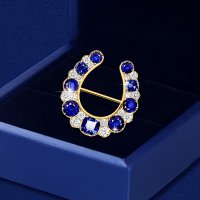 Golden White & Blue Sapphire Vintage Brooch Horseshoe Brooch