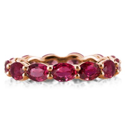 Ruby Wedding Band丨eternity Rose Gold Ruby Oval Wedding Band