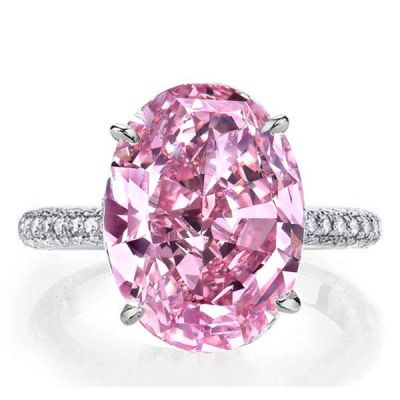 Pink Engagement Rings Italo Oval Created Pink Sapphire Engagement Ring