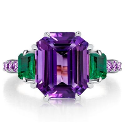 Unique Three Stone Amethyst Engagement Ring Promise Ring