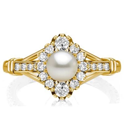 Italo Antique Golden Round Pearl Engagement Ring For Women