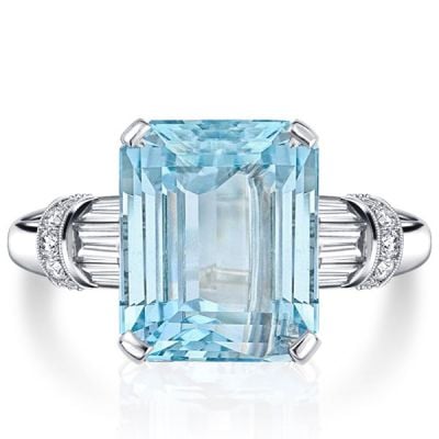 Italo Aquamarine Baguette & Emerald Cut Engagement Ring