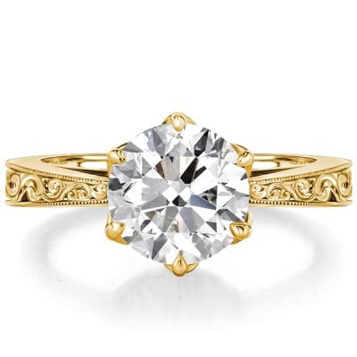 Italo Round Cut Filigree Solitaire Ring Vintage Engagement Ring For Women