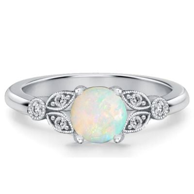 Italo Round Cut Opal Engagement Ring Promise Ring