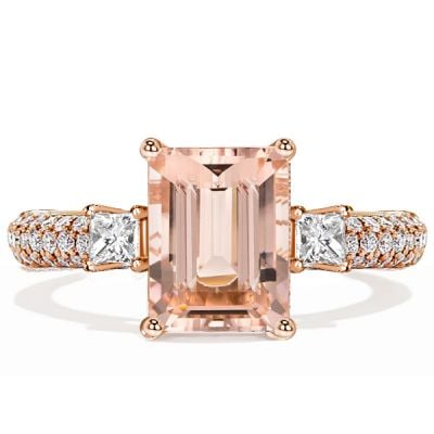 Italo Rose Gold Morganite Ring Emerald Cut Promise Ring