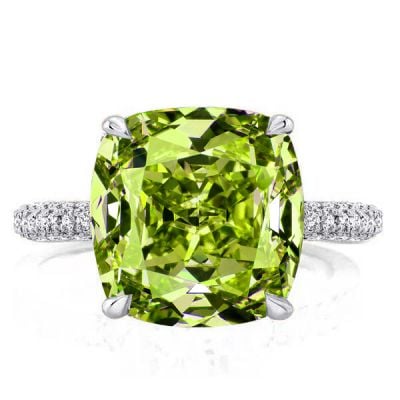 Italo Hidden Halo Peridot Cushion Cut Micro Pave Engagement Ring For Women