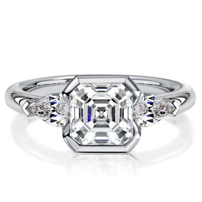 Italo Asscher Cut 3 Stone Engagement Ring Sterling Silver Rings