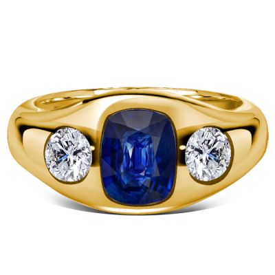Italo 3 Stone Blue Sapphire Cushion Cut Engagement Rings