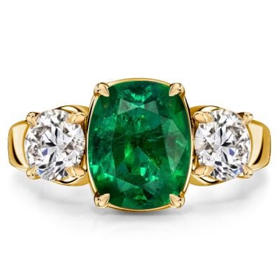 Italo 3 Stone Emerald Sapphire Cushion Cut Engagement Rings