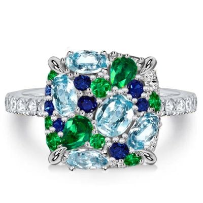Italo Micro Pave Aquamarine Ring Multi Color Engagement Ring