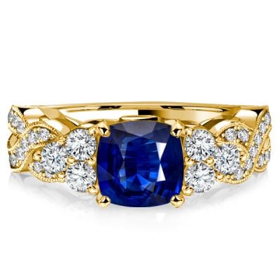 Italo Golden Cushion Cut Blue Sapphire Sterling Silver Rings