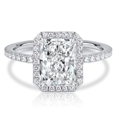 Italo Halo Radiant Cut White Sapphire Engagement Ring