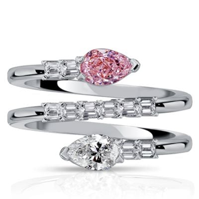 Italo Pear Shaped White Sapphire Pink Stone Ring Spiral Ring