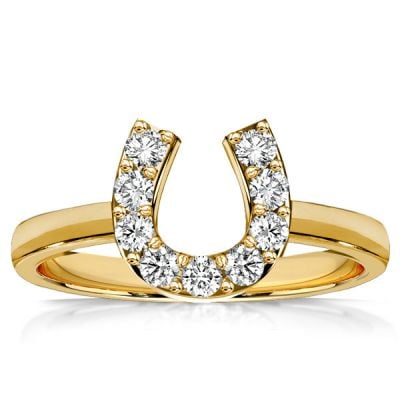 Italo Golden Round Cut Horseshoe Ring Engagement Ring