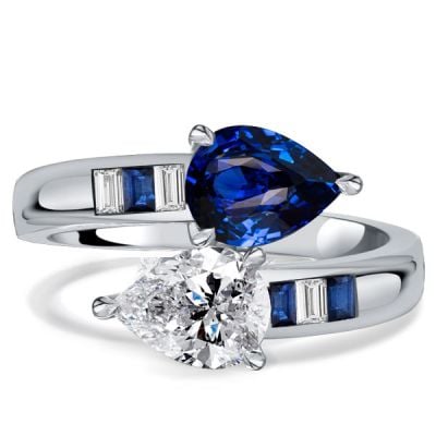 Italo Pear Cut Toi Et Moi Ring Teardrop Blue Sapphire Ring