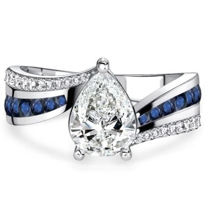 Italo Bypass Blue Sapphire Ring Pear Shaped Engagement Ring