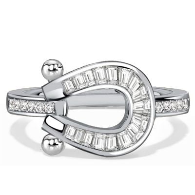 Italo Channel Set Horseshoe Ring Baguette Cut Engagement Ring