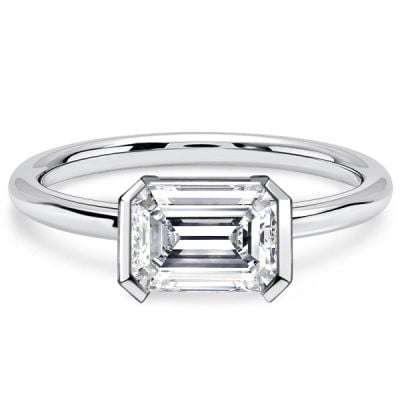 Italo East West Emerald Cut White Sapphire Engagement Rings