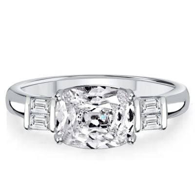 Italo Cushion Cut White Sapphire Engagement Rings 3 Stone Ring