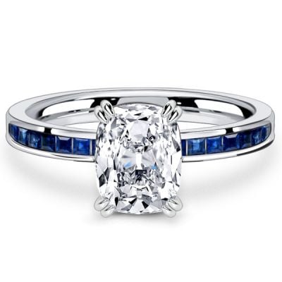 Italo Channel Set Cushion Cut White Sapphire Engagement Rings