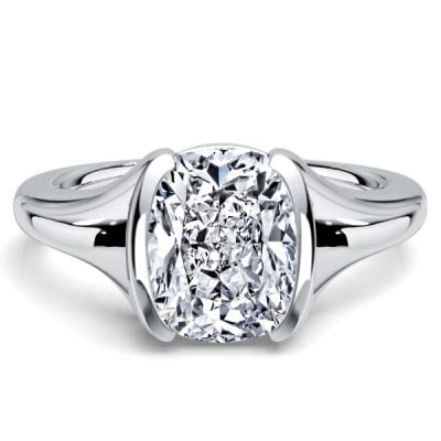 Italo Half-bezel White Sapphire Cushion Cut Engagement Rings