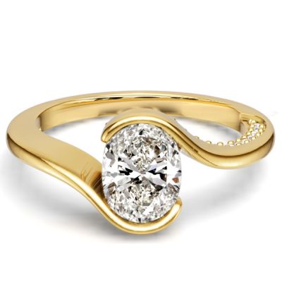Italo Golden Half-bezel Oval Cut Engagement Ring For Women