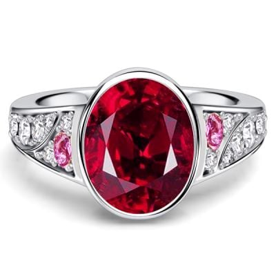 Italo Bezel Setting Oval Cut Ruby Ring Engagement Ring For Women