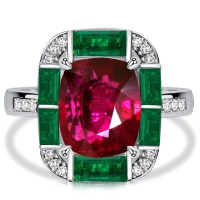Italo Halo 5 Carat Cushion Cut Ruby Ring Unique Engagement Rings