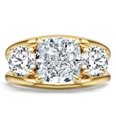 Italo Split Shank Cushion Cut Three Stone Engagement Rings