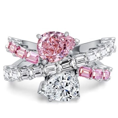Italo Unique Cross Pear Cut White & Pink Sapphire Engagement Rings Infinity Ring