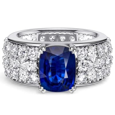 Italo Floral Cushion & Pear Cut Blue Sapphire Unique Engagement Rings