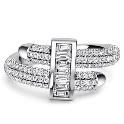 Italo Micro Pave Round & Baguette Cut Unique Engagement Rings
