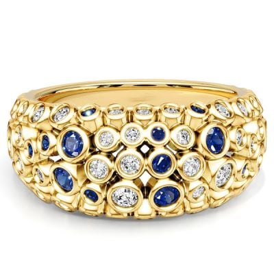 Italo Golden Bezel Setting White & Blue Sapphire Band For Women Cocktail Rings