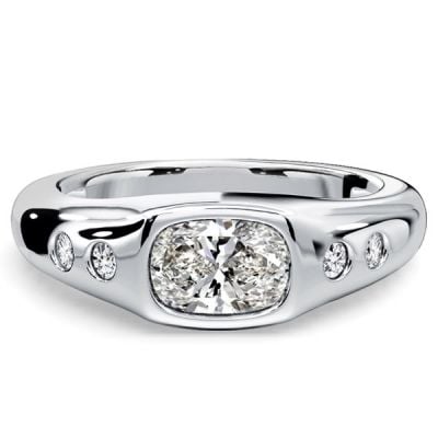 Italo Flush Setting East West Cushion Cut Engagement Ring For Women