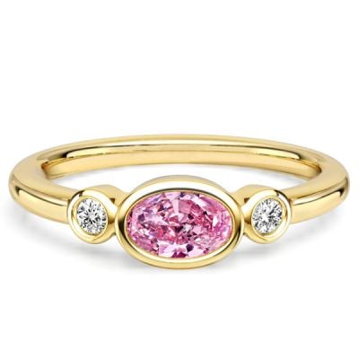 Italo Bezel Setting Oval Cut Pink Sapphire Three Stone Engagement Rings