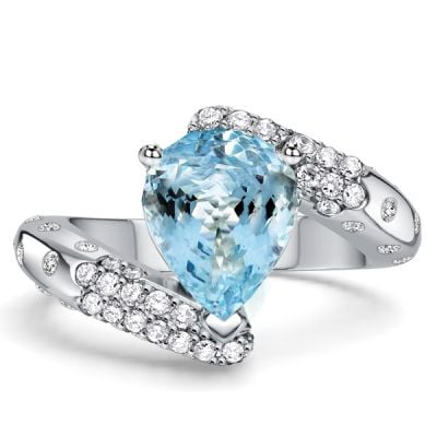 Italo Flush Set Bypass Aquamarine Ring Unique Engagement Rings