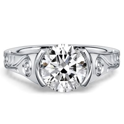 Italo Half-bezel Round Cut Filigree Engagement Ring For Women