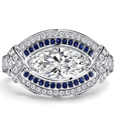 Italo Bezel-set White Sapphire Marquise Cut Vintage Engagement Ring For Women